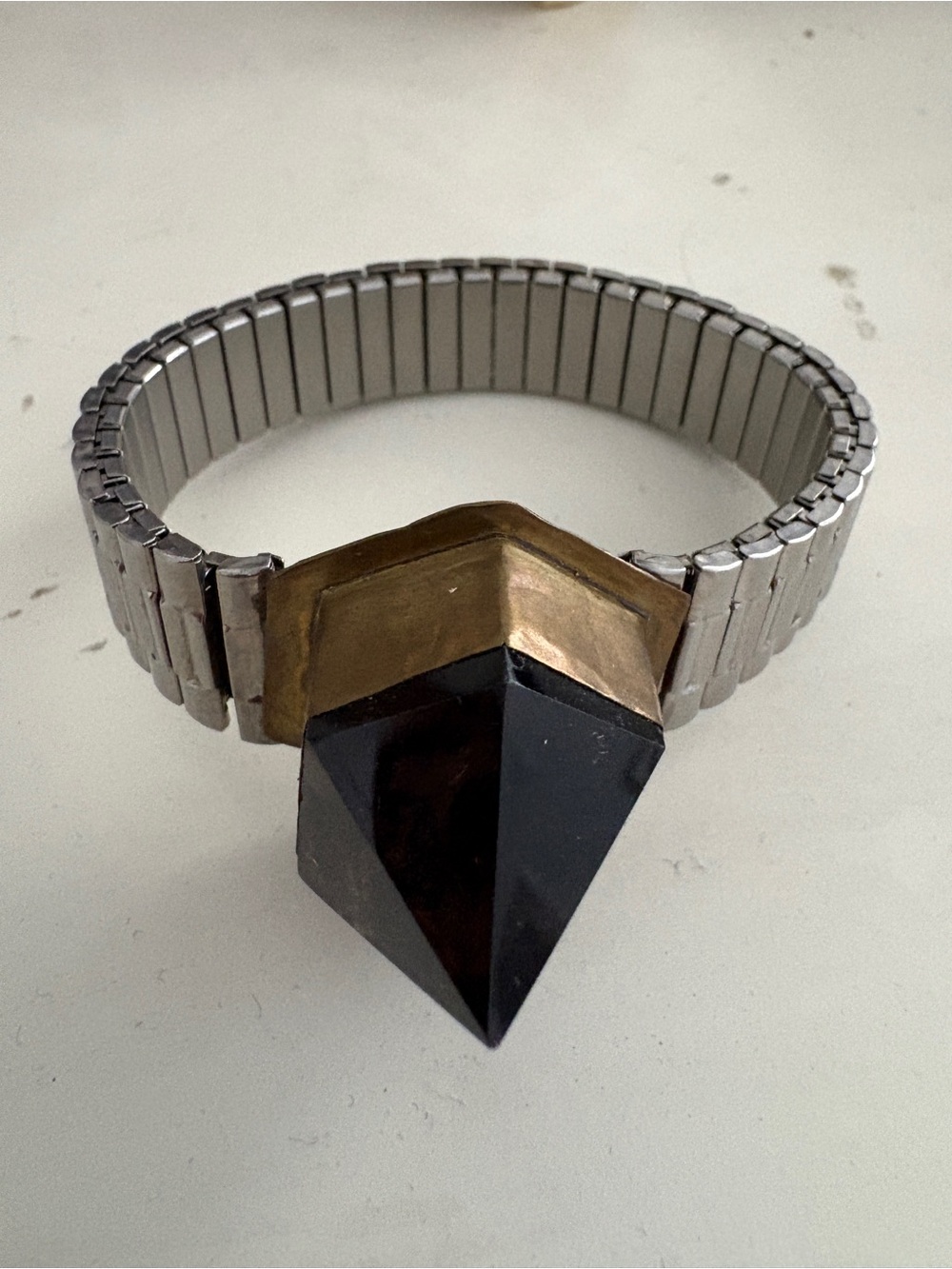 Silver Stretch Band Bracelet with Smoky Quartz